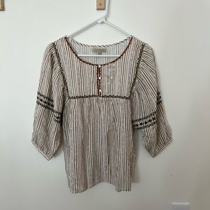 Journey Five Taupe and white striped top with detailing.